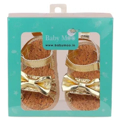 Baby Moo Partywear Patent Leather Bow Velcro Strap Anti-Skid Sandals - Gold, Metallic