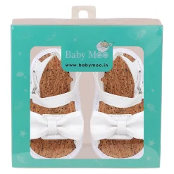 Baby Moo Partywear Patent Leather Bow Velcro Strap Anti-Skid Sandals - White