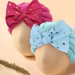 Baby Moo Partywear Sequence Bow 2 Pack Turban Caps - Pink And Blue