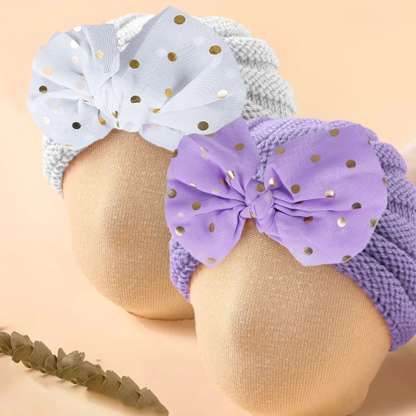 Baby Moo Partywear Sequence Bow 2 Pack Turban Caps - Lilac And White