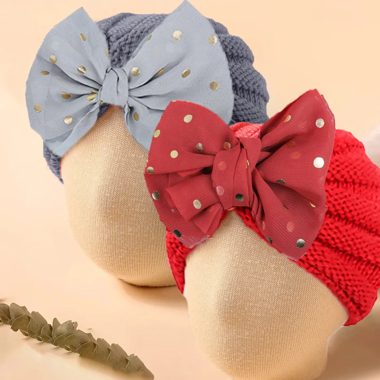 Baby Moo Partywear Sequence Bow 2 Pack Turban Caps - Red And Grey