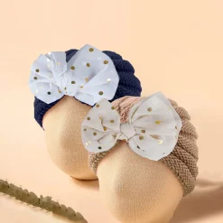 Baby Moo Partywear Sequence Bow 2 Pack Turban Caps - Brown And Navy Blue