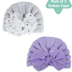Baby Moo Partywear Sequence Bow 2 Pack Turban Caps - Lilac And White