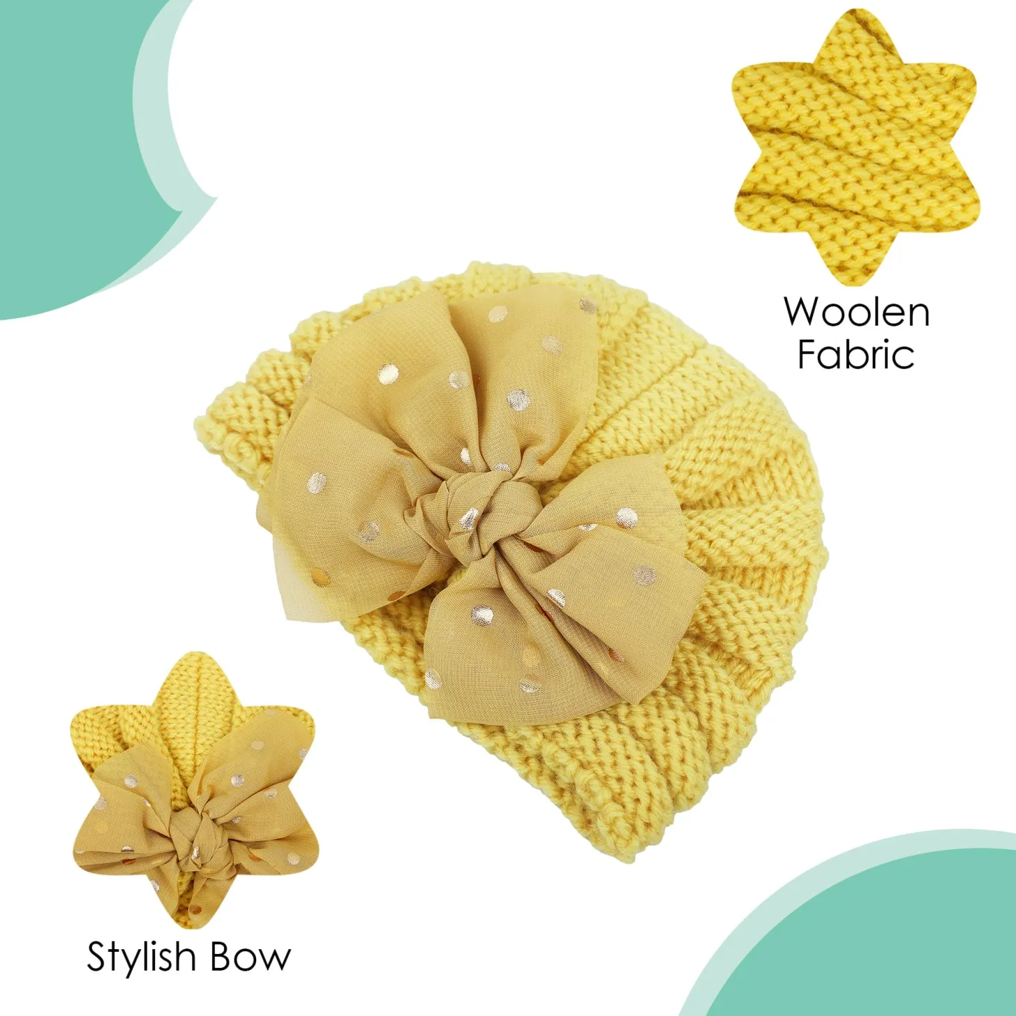 Baby Moo Partywear Sequence Bow 2 Pack Turban Caps - Peach And Yellow