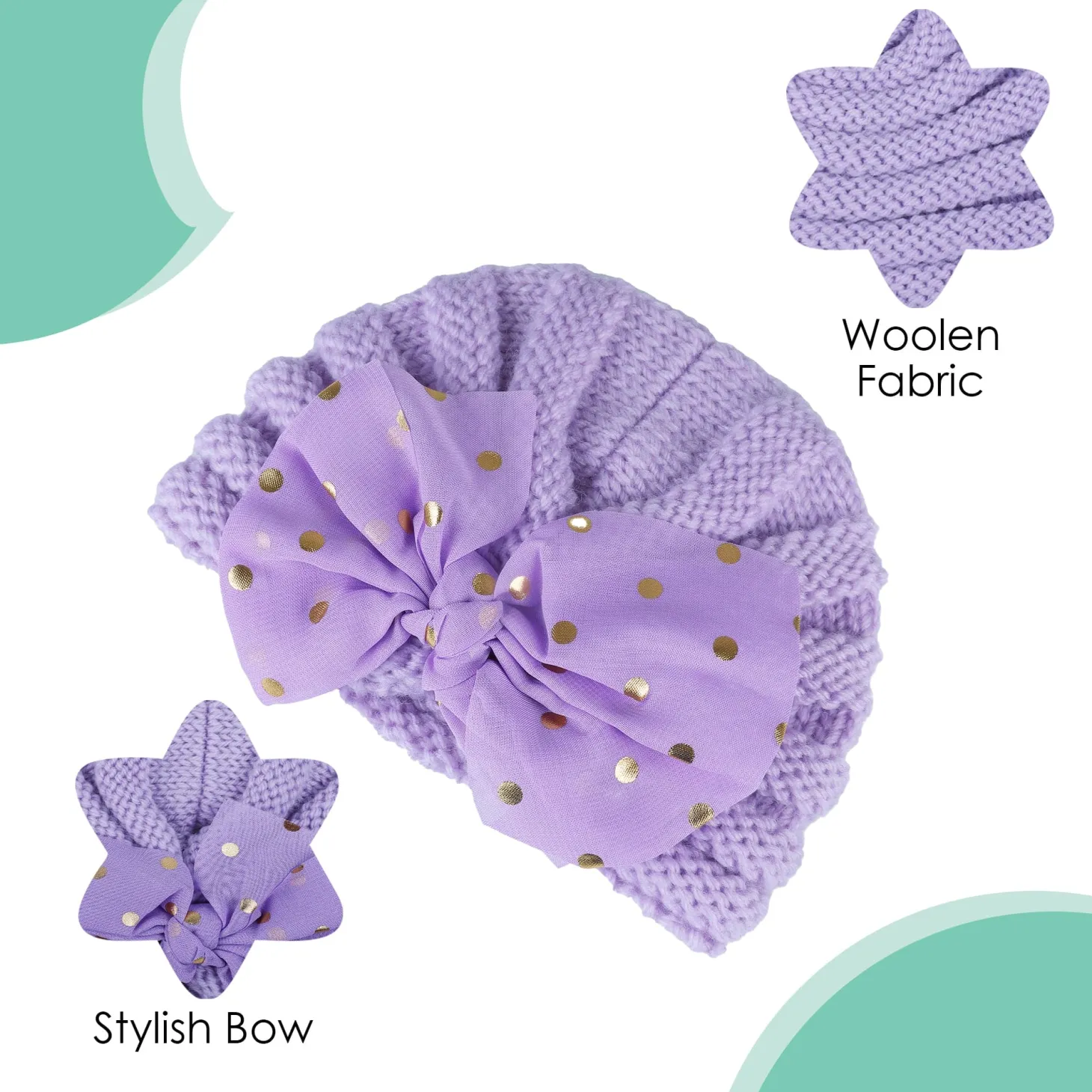 Baby Moo Partywear Sequence Bow 2 Pack Turban Caps - Lilac And White