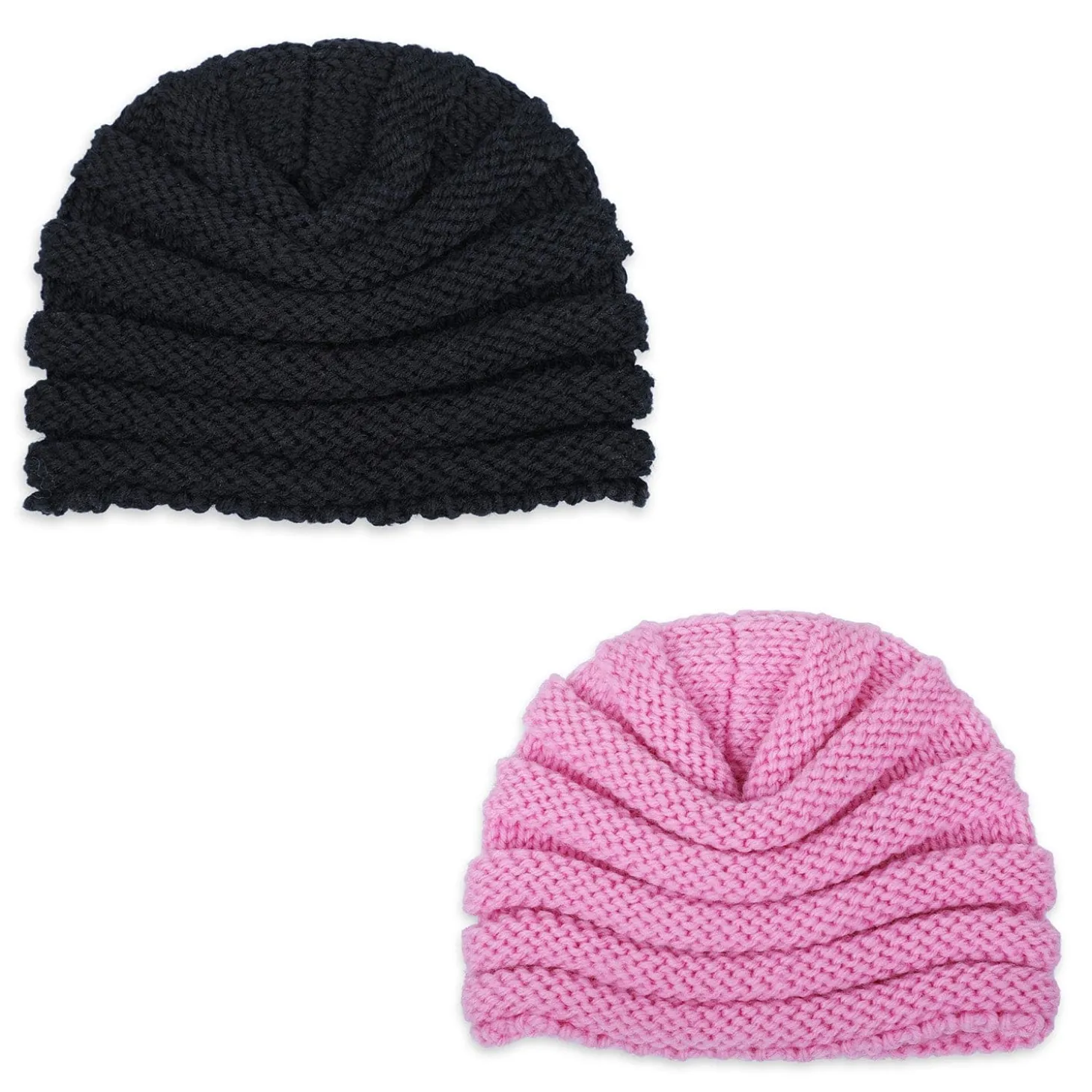 Baby Moo Partywear Sequence Bow 2 Pack Turban Caps - Black And Pink