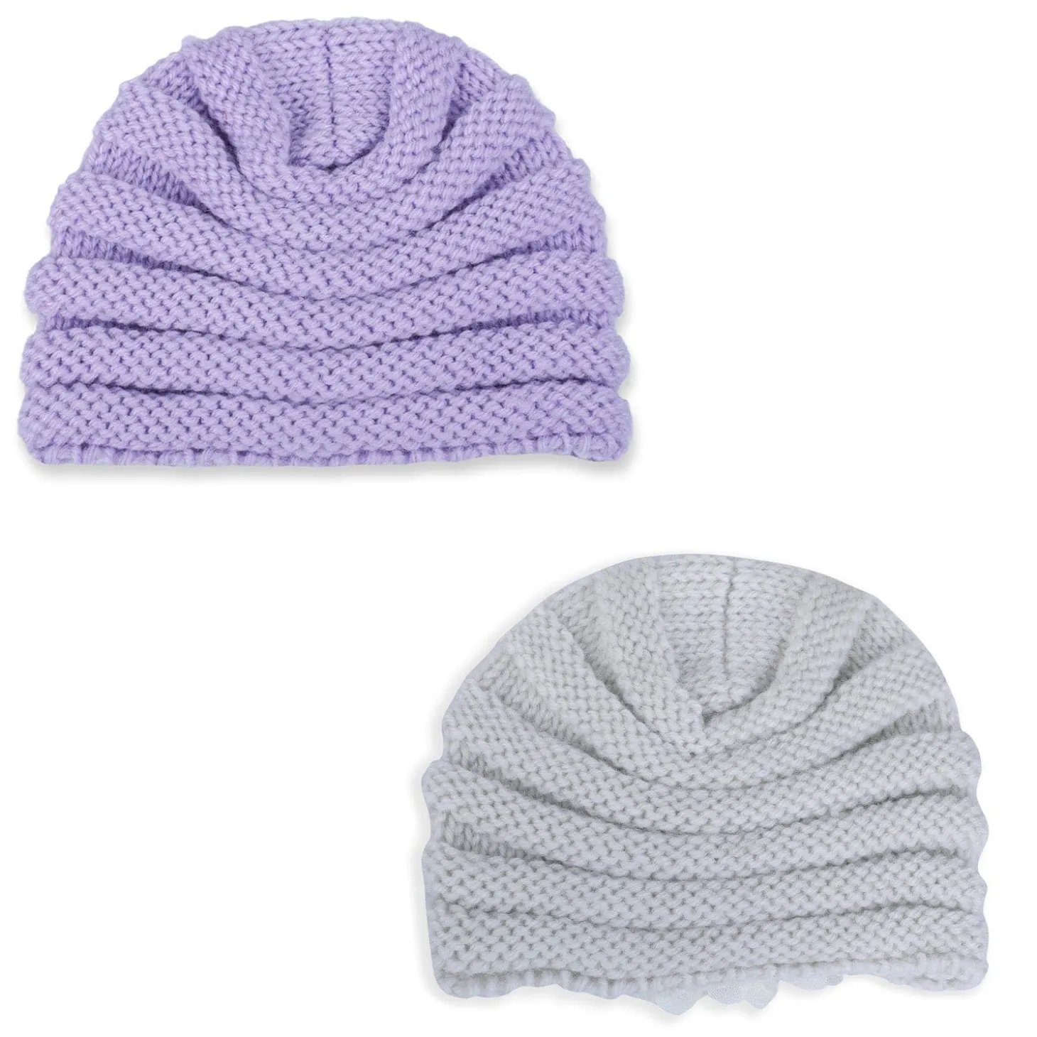 Baby Moo Partywear Sequence Bow 2 Pack Turban Caps - Lilac And White