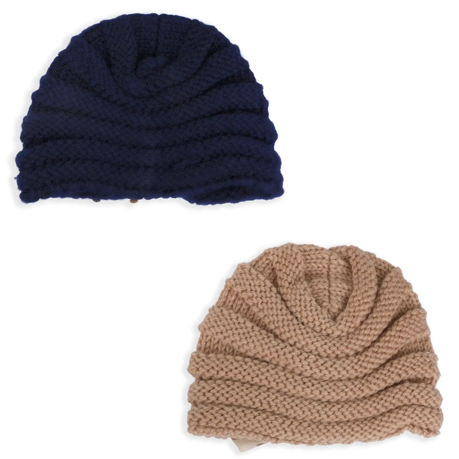 Baby Moo Partywear Sequence Bow 2 Pack Turban Caps - Brown And Navy Blue