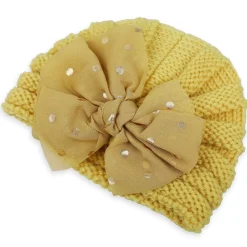 Baby Moo Partywear Sequence Bow 2 Pack Turban Caps - Peach And Yellow