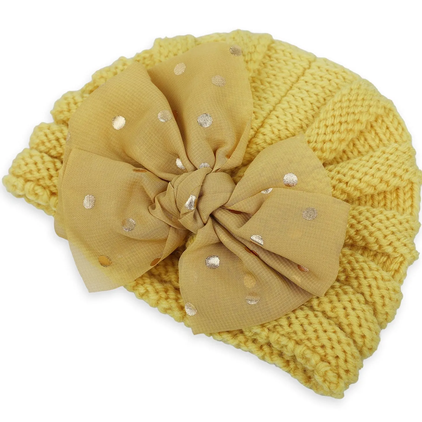 Baby Moo Partywear Sequence Bow 2 Pack Turban Caps - Peach And Yellow