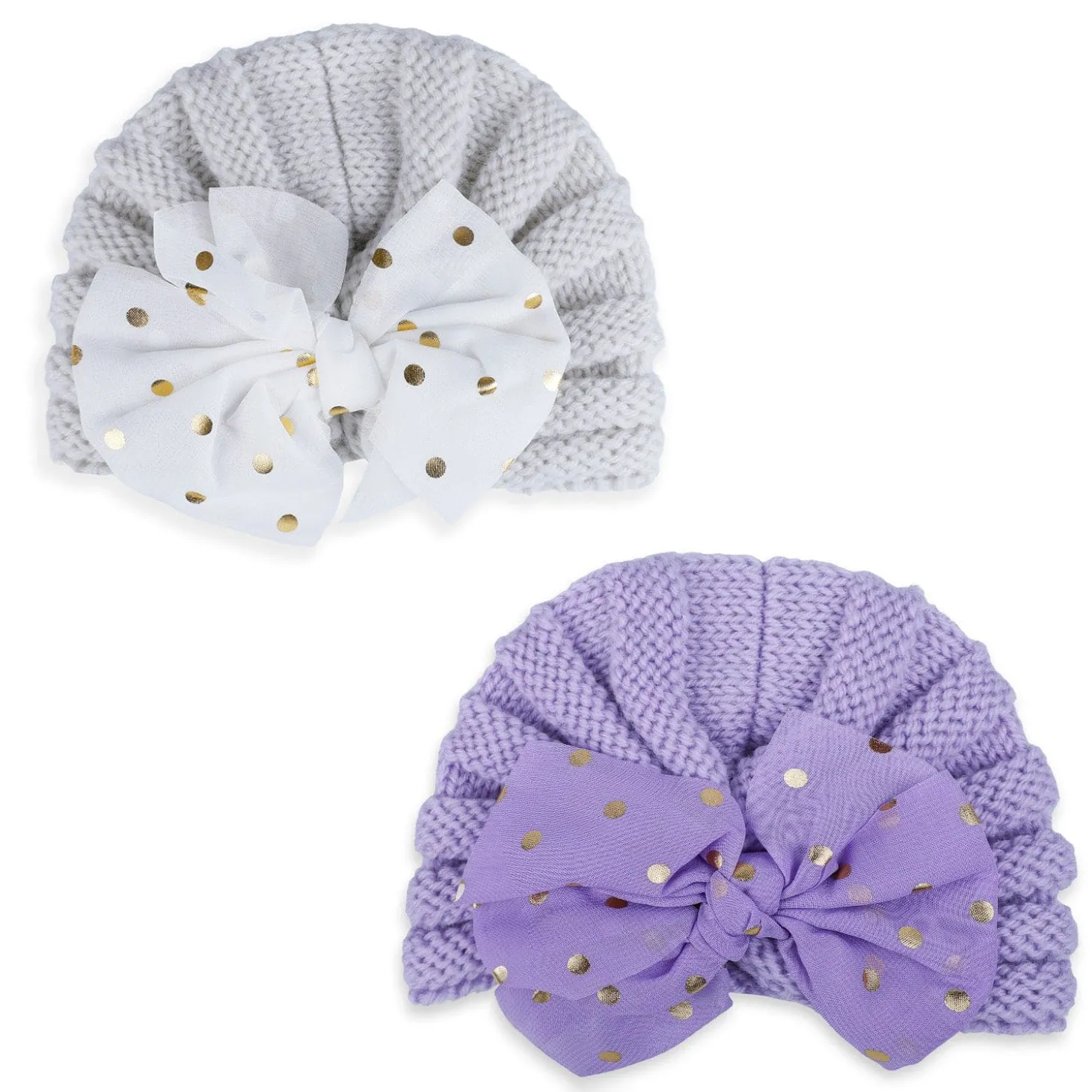 Baby Moo Partywear Sequence Bow 2 Pack Turban Caps - Lilac And White