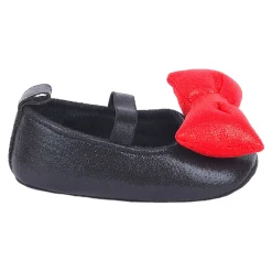 Baby Moo Partywear Shiny Bow Elastic Strap Anti-Skid Ballerina Booties - Black