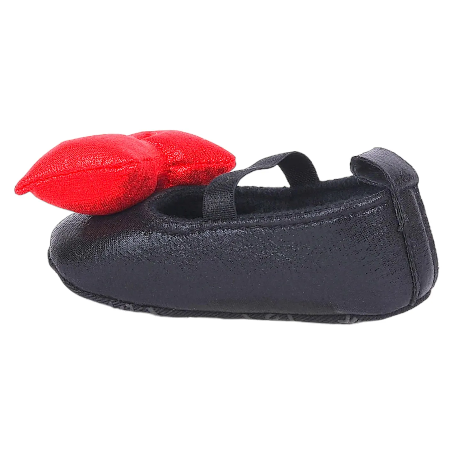 Baby Moo Partywear Shiny Bow Elastic Strap Anti-Skid Ballerina Booties - Black