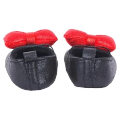 Baby Moo Partywear Shiny Bow Elastic Strap Anti-Skid Ballerina Booties - Black