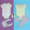 Baby Moo Peek A Boo Gift Set 5 Piece With Bodysuits, Pyjama, Bib And Socks - Green, Grey