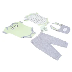 Baby Moo Peek A Boo Gift Set 5 Piece With Bodysuits, Pyjama, Bib And Socks - Green, Grey