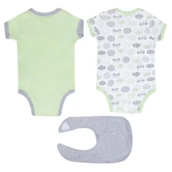 Baby Moo Peek A Boo Gift Set 5 Piece With Bodysuits, Pyjama, Bib And Socks - Green, Grey