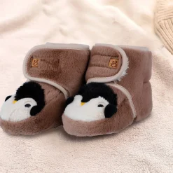 Baby Moo Penguin Warm Veclro Strap Fur Booties - Brown
