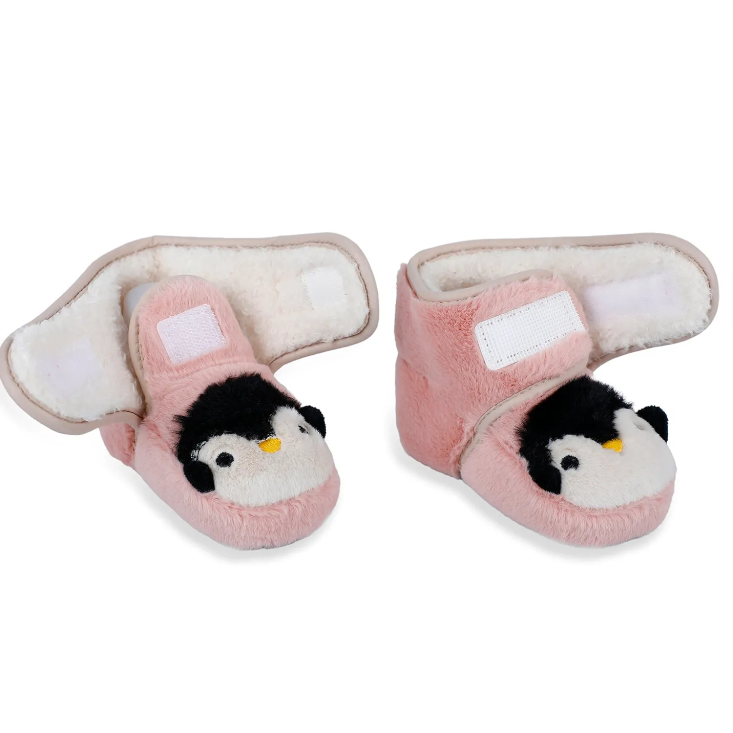 Baby Moo Penguin Warm Veclro Strap Fur Booties - Pink