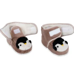 Baby Moo Penguin Warm Veclro Strap Fur Booties - Brown