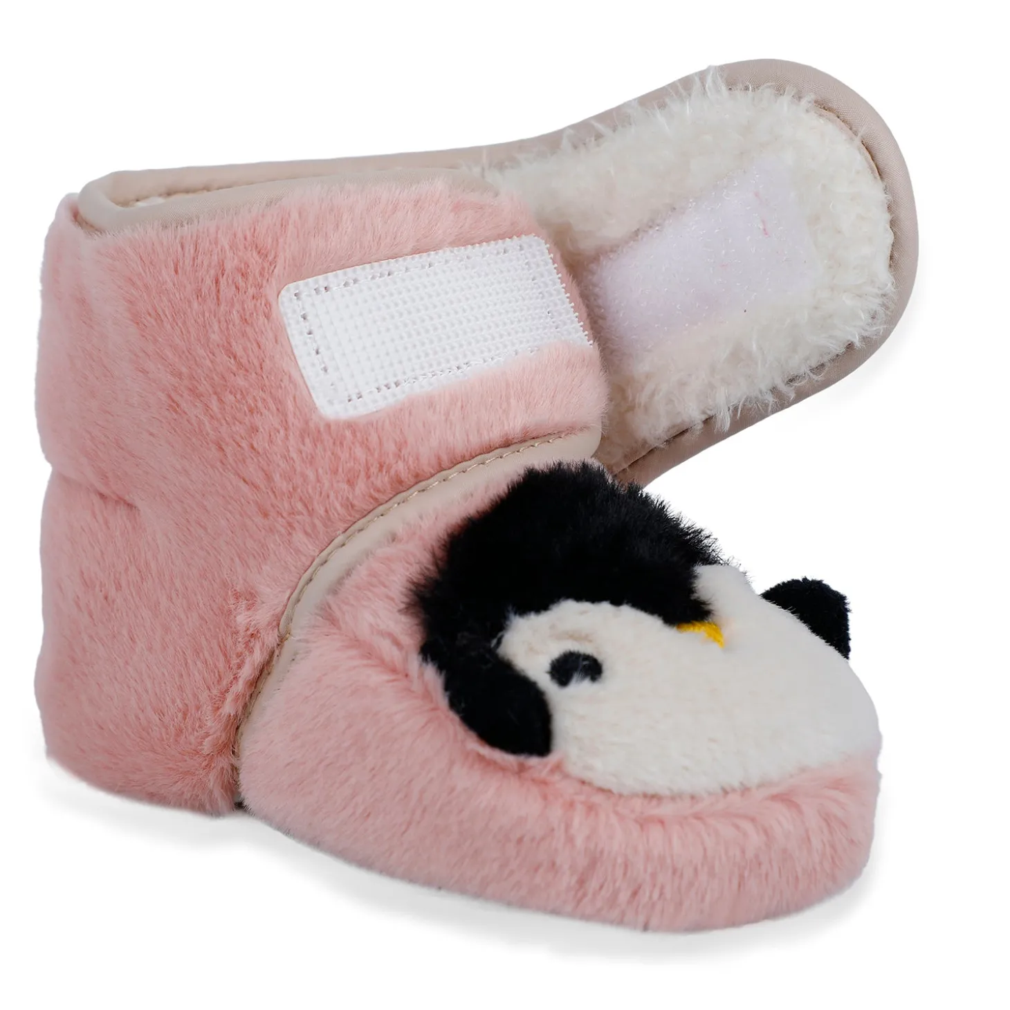 Baby Moo Penguin Warm Veclro Strap Fur Booties - Pink