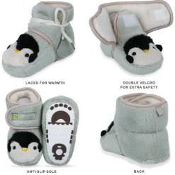 Baby Moo Penguin Warm Veclro Strap Fur Booties - Green