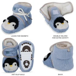 Baby Moo Penguin Warm Veclro Strap Fur Booties - Blue