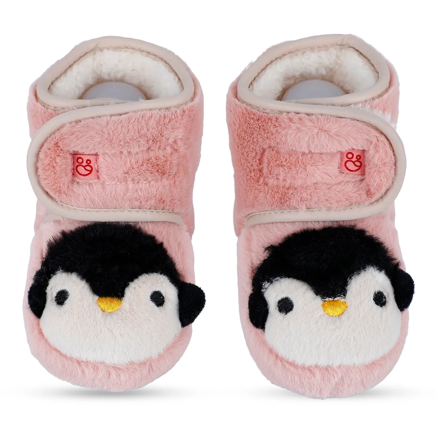 Baby Moo Penguin Warm Veclro Strap Fur Booties - Pink