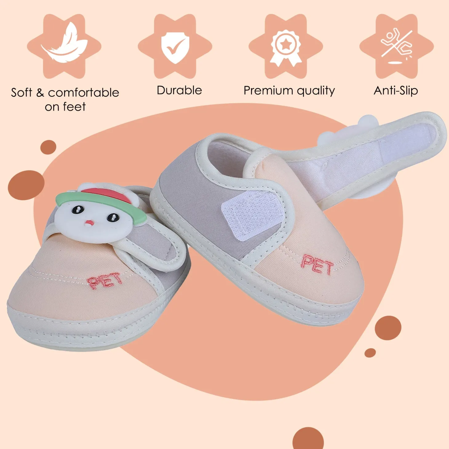 Baby Moo Persian Kitty Soft Sole Anti-Slip Booties - Peach
