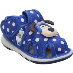 Baby Moo Pilot Dog Applique Polka Dot Printed Velcro Strap Anti-Skid Chu Chu Sound Sandals - Blue