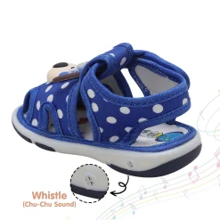 Baby Moo Pilot Dog Applique Polka Dot Printed Velcro Strap Anti-Skid Chu Chu Sound Sandals - Blue