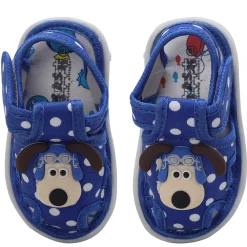 Baby Moo Pilot Dog Applique Polka Dot Printed Velcro Strap Anti-Skid Chu Chu Sound Sandals - Blue