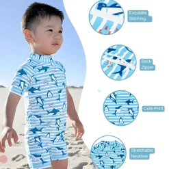 Baby Moo Playing Dolphin Beach Bodysuit One-Piece Swimsuit Pool Swimming Costume - Blue