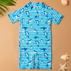 Baby Moo Playing Dolphin Beach Bodysuit One-Piece Swimsuit Pool Swimming Costume - Blue