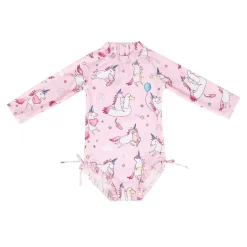 Baby Moo Playing Unicorn Beach Bodysuit One-Piece Swimsuit Pool Swimming Costume - Pink