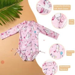 Baby Moo Playing Unicorn Beach Bodysuit One-Piece Swimsuit Pool Swimming Costume - Pink