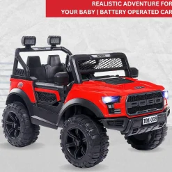 Baby Moo Pobo Electric Ride-On Car for Kids | Rechargeable Battery | Bluetooth Remote Control | USB MP3 Player | Double Seat | Age 2-6 - Red