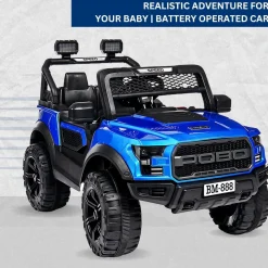 Baby Moo Pobo Electric Ride-On Car for Kids | Rechargeable Battery | Bluetooth Remote Control | USB MP3 Player | Double Seat | Age 2-6 - Blue