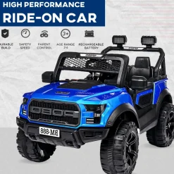 Baby Moo Pobo Electric Ride-On Car for Kids | Rechargeable Battery | Bluetooth Remote Control | USB MP3 Player | Double Seat | Age 2-6 - Blue