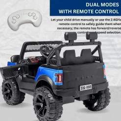 Baby Moo Pobo Electric Ride-On Car for Kids | Rechargeable Battery | Bluetooth Remote Control | USB MP3 Player | Double Seat | Age 2-6 - Blue