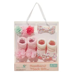 Baby Moo Pocket Full Of Posies Infant Girl 4-Piece Gift Hairband And Socks Set - Pink
