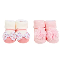 Baby Moo Pocket Full Of Posies Infant Girl 4-Piece Gift Hairband And Socks Set - Pink