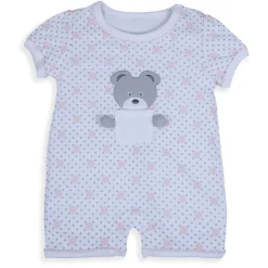 Baby Moo Pocket Teddy Embroidered Half Sleeve Short Romper - White