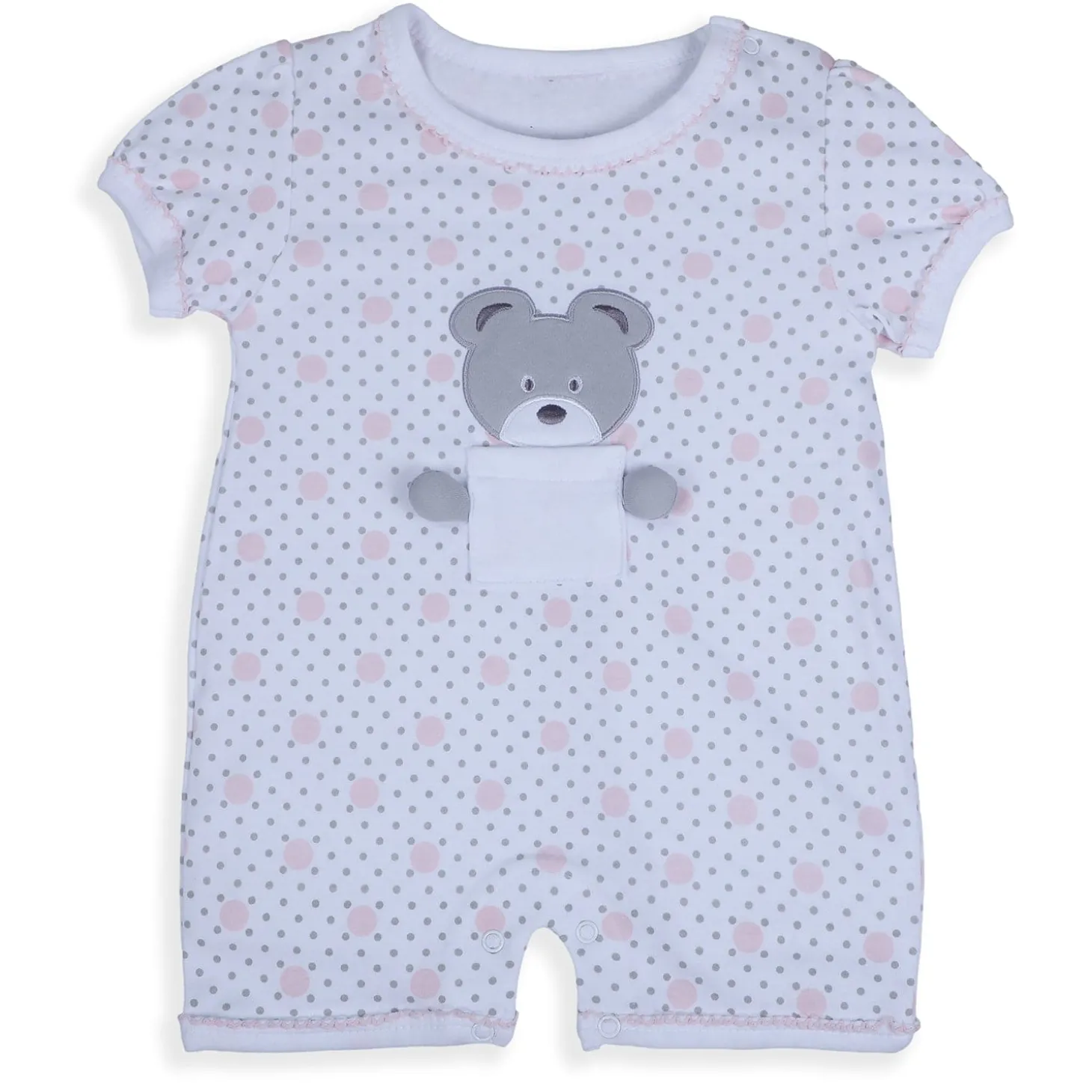 Baby Moo Pocket Teddy Embroidered Half Sleeve Short Romper - White