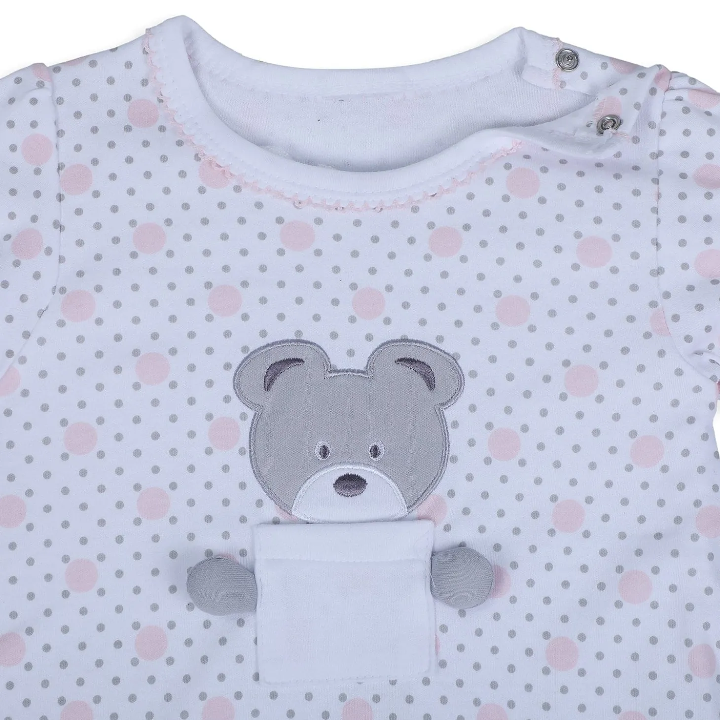 Baby Moo Pocket Teddy Embroidered Half Sleeve Short Romper - White