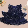 Baby Moo Polka Dot With Pearl And Bow Detail Frilly Layered Party Dress - Black