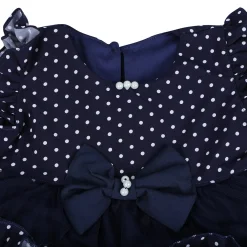 Baby Moo Polka Dot With Pearl And Bow Detail Frilly Layered Party Dress - Black