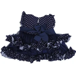 Baby Moo Polka Dot With Pearl And Bow Detail Frilly Layered Party Dress - Black