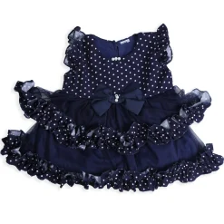 Baby Moo Polka Dot With Pearl And Bow Detail Frilly Layered Party Dress - Black
