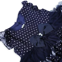 Baby Moo Polka Dot With Pearl And Bow Detail Frilly Layered Party Dress - Black